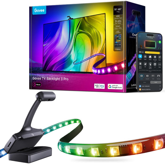 Govee TV backlight 3 pro - smart LED lighting for 75-85 inch TV - HDR triple camera - matter compatible
