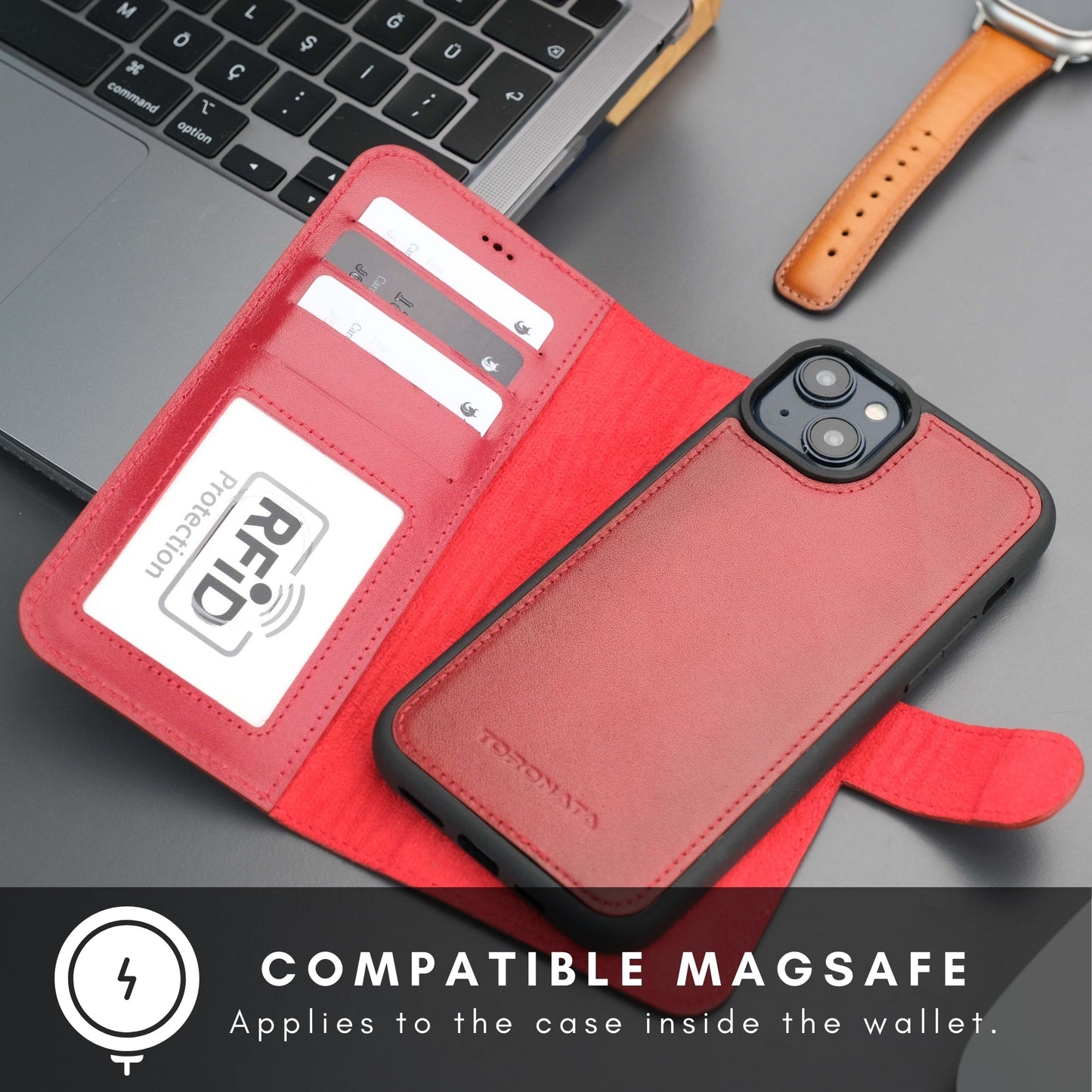 Casper Leather iPhone 15 Wallet Case | Detachable MagSafe Compatible RFID Protection