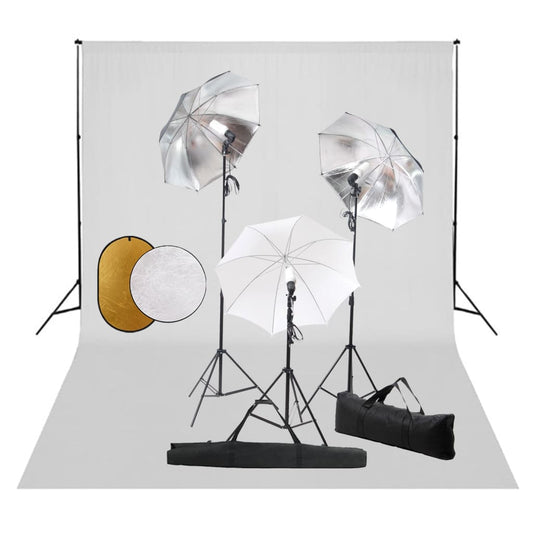 Vidaxl Photo Studio Kit with Lights, Umbrellas, Backdrop, and Reflector