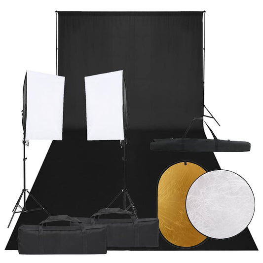 Vidaxl photography studio set with light kit, background and reflector