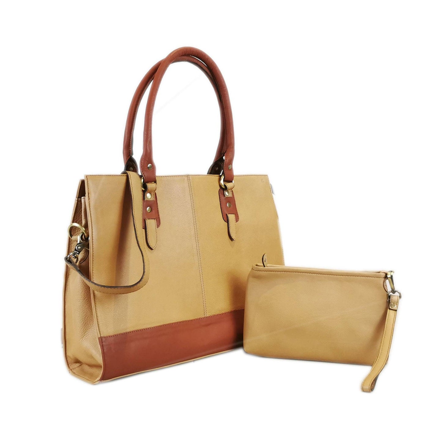 The Signature 17" Leather laptop Bag, Beige/Tan