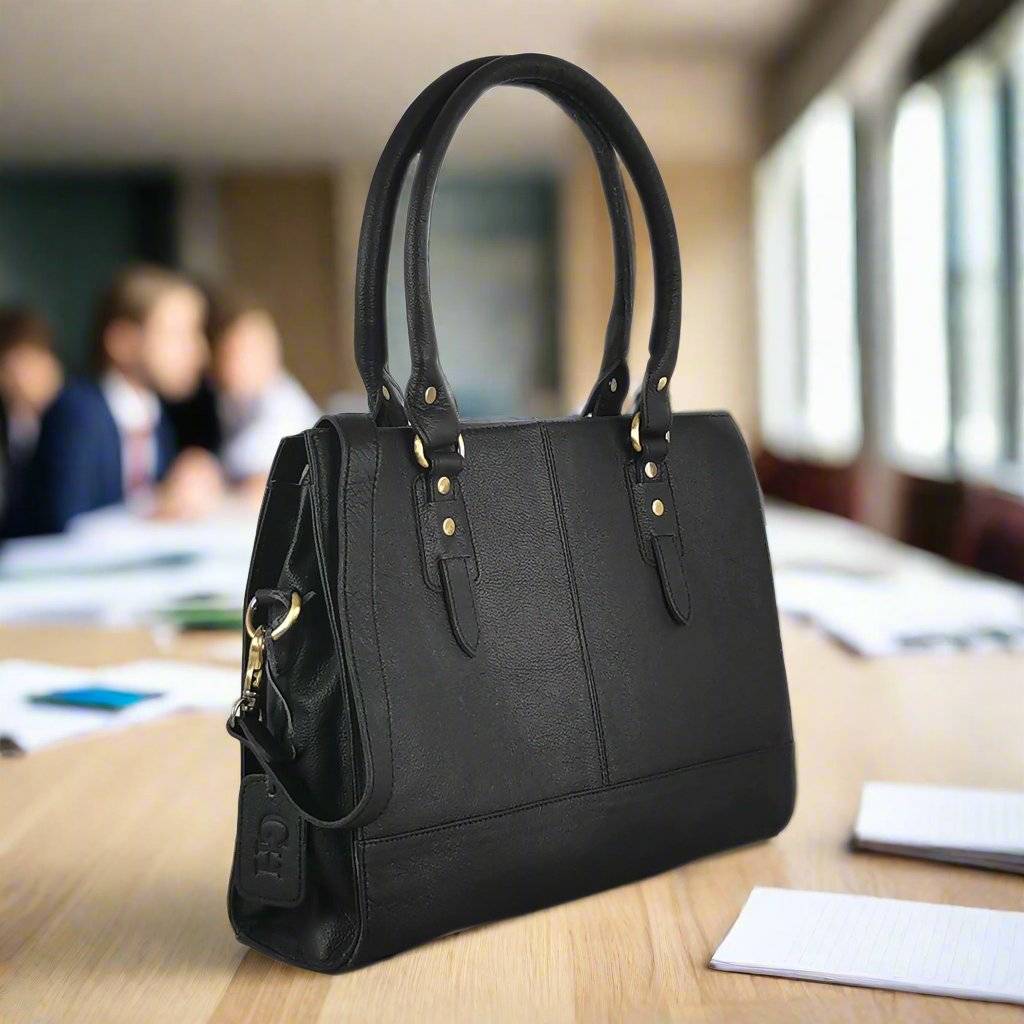The Signature 15" Leather Laptop Bag, Black