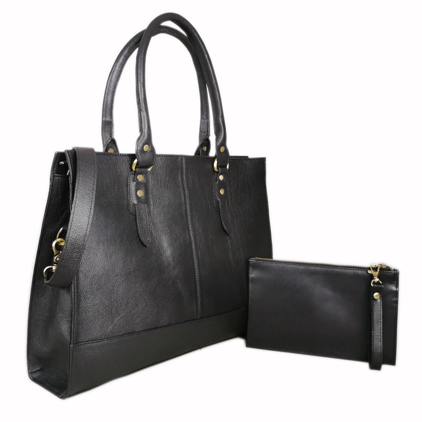 The Signature 15" Leather Laptop Bag, Black