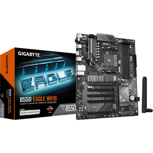 GIGABYTE b550 eagle wifi6 socket am4 moederbord (zwart/grijs, raid, gb-lan, wi-fi 6, bt, sound, atx)
