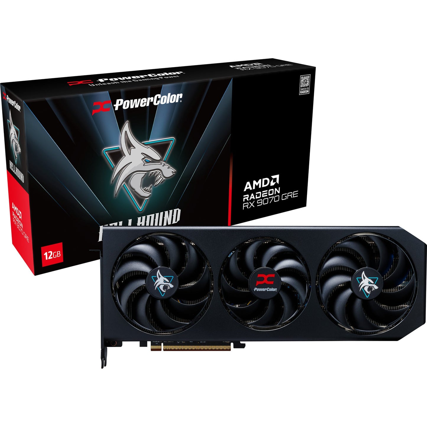 Powercolor Radeon RX 9070 Gre Hellhound 12GB GDDR6 graphics card (black, RDNA4, 3x Display Port, 1x HDMI 2.1)