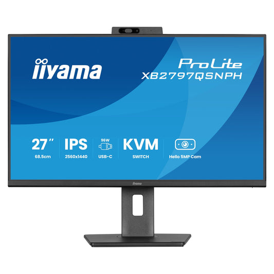 Iiyama Prolite XB2797QSNH-B1 27 monitor (black, HDMI, DisplayPort, USB-C, LAN, audio, webcam)